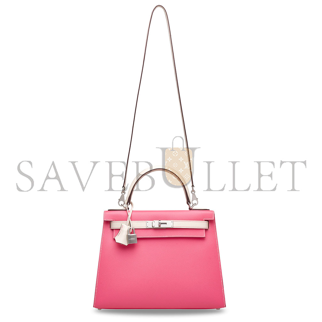 HERMÈS MASTER ROSE AZALÉE & CRAIE EPSOM LEATHER SELLIER KELLY 25 WITH BRUSHED PALLADIUM HARDWARE (25*17*7cm)